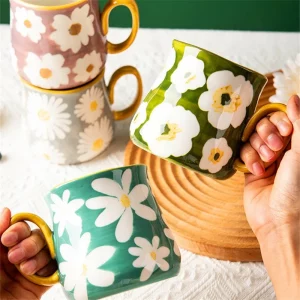 Tasse en Céramique Peinte à la Main 480ml – Style Fleuri Vintage