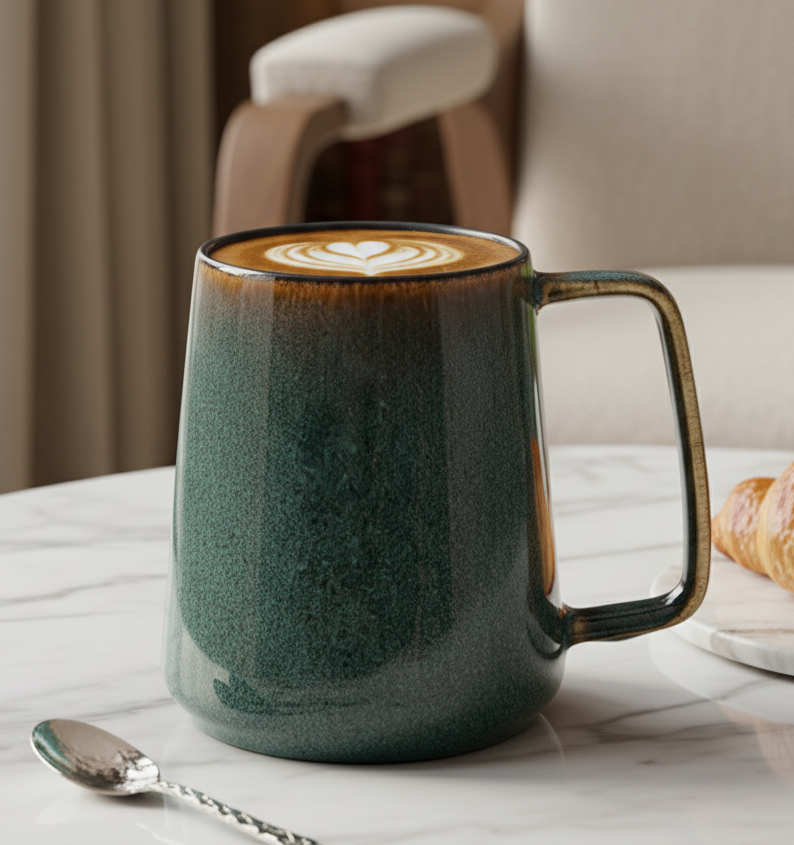 Grande Tasse en Céramique Rétro 700ml – Dégradé vert