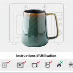 Tasse en céramique verte compatible lave-vaisselle, micro-ondes et four, instructions d’utilisation